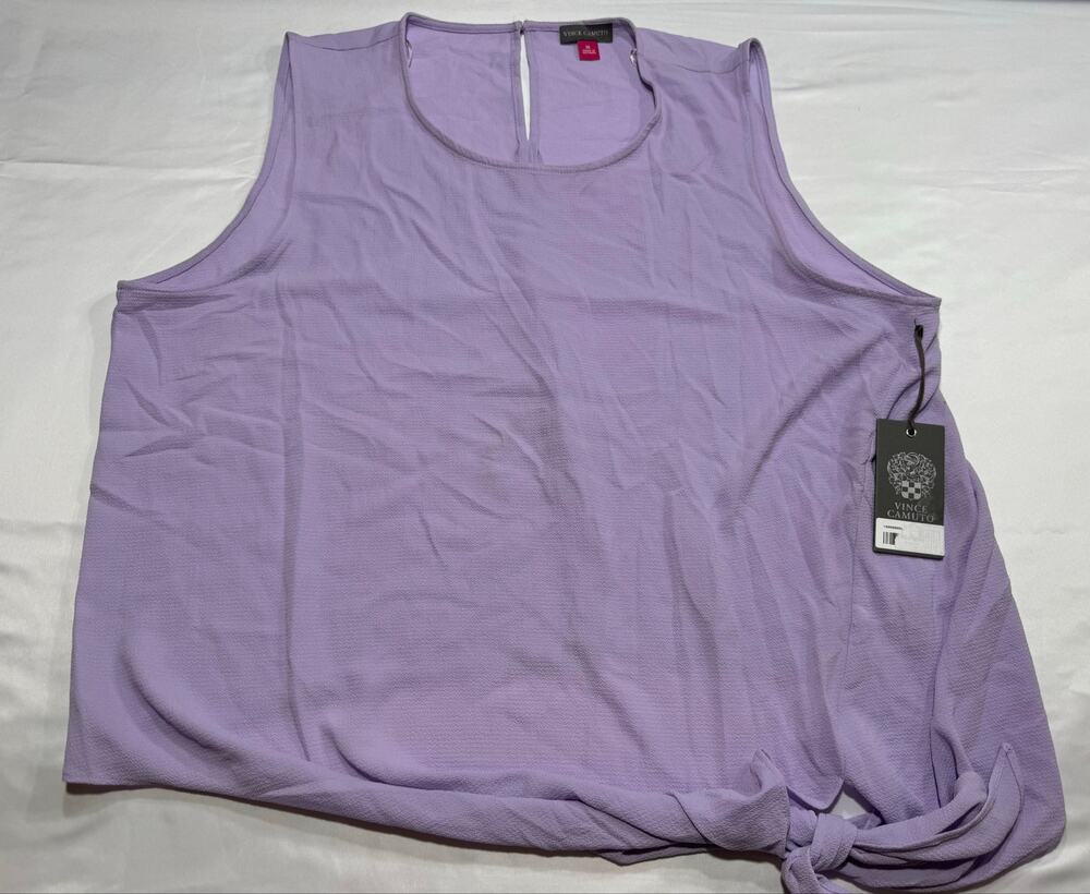 NWT Vince Camuto Ethereal Dawn Tie-Front Sleeveless Blouse Womens Size XL Lilac